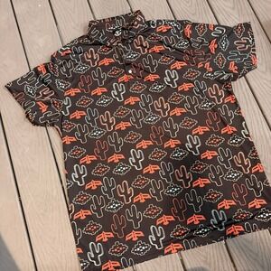 Raised By Coyotes Desert Cactus Nights Golf Polo Mens 2XL Black Southwest